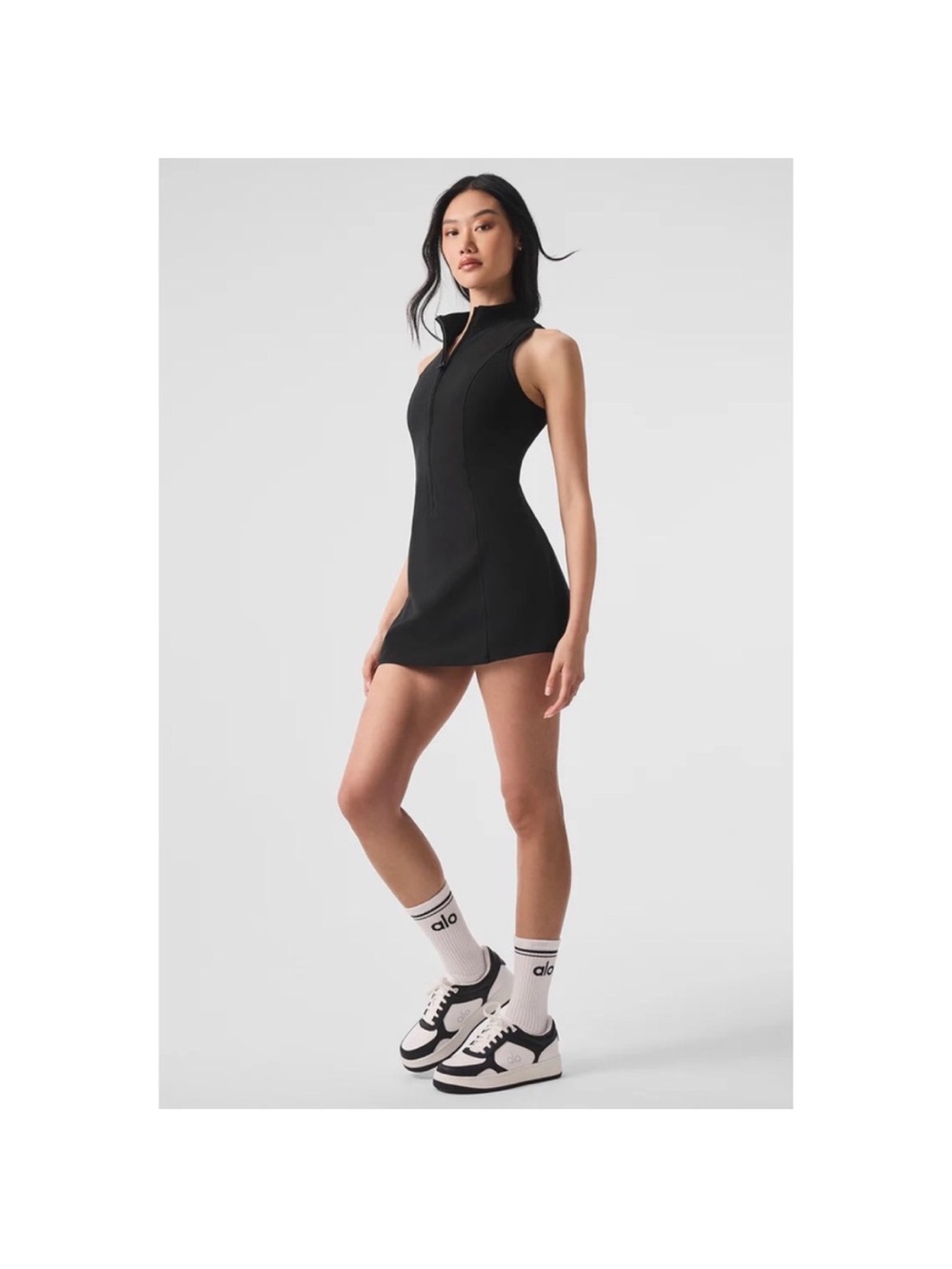 ALO Yoga Black Sleeveless Zip-Front Mini Dress
